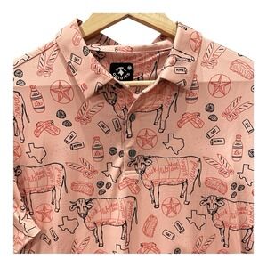 Raised By Coyotes Polo Shirt Men's Medium Coral  Texas BBQ Cow Beef Cookout